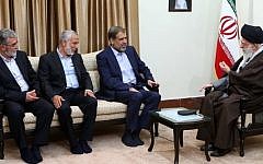 Iranian Supreme Leader Ayatollah Ali Khamenei meets with a delegation of Palestinian Islamic Jihad in Tehran on Sunday, May 1, 2016. (Khamenei's Twitter page)