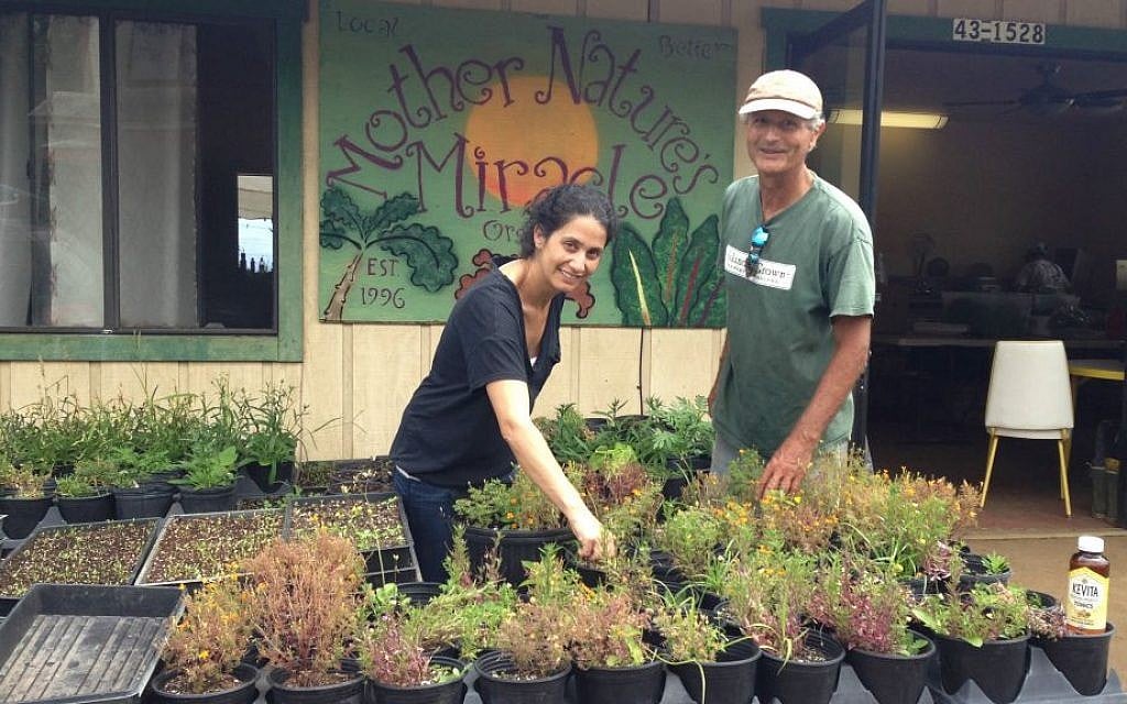 Michael Manor, owner of Mother Nature's Miracle, and his daughter, office manager Shahar Groode at farm headquarters on the island of Hawaii (Lisa Klug/Times of Israel) Michael Manor, owner of Mother Nature's Miracle, and his daughter, office manager Shahar Groode at farm headquarters on the island of Hawaii (Lisa Klug/Times of Israel)