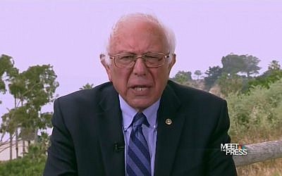 Vermont Senator Bernie Sanders is interviewed on NBC's "Meet the Press," May 29, 2016. (YouTube screen capture)