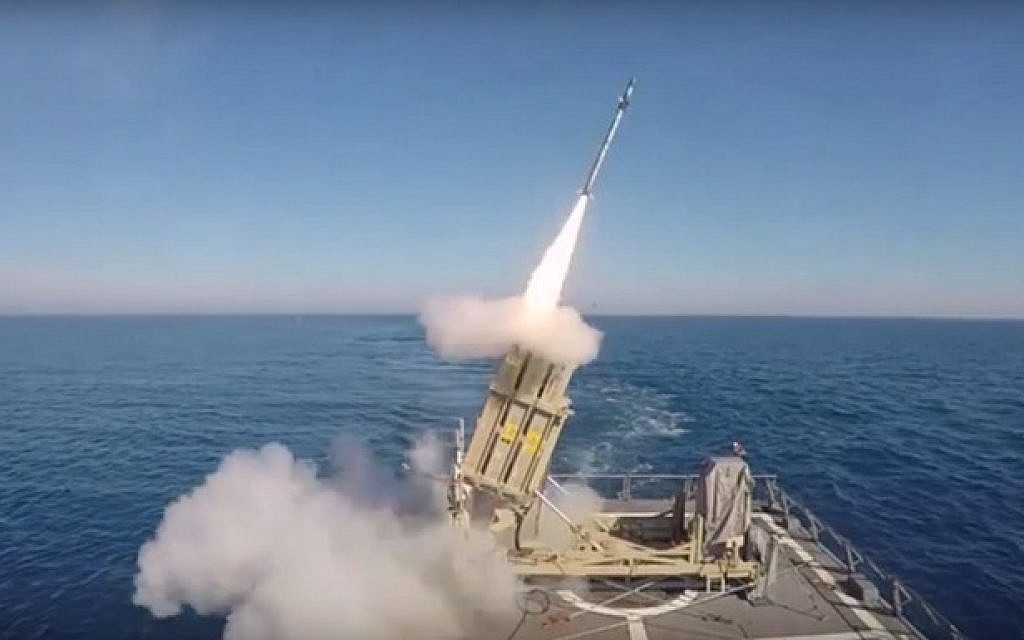 The Israeli Navy tests a new sea-based missile defense system, in a video released on May 18, 2016 (screen capture: YouTube) The Israeli Navy tests a new sea-based missile defense system, in a video released on May 18, 2016 (screen capture: YouTube)