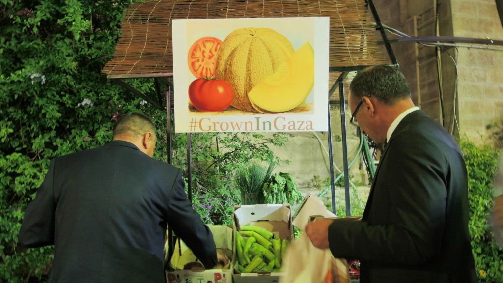 Attendees at the May 9, 2016 event "Grown in Gaza" left with goodie bags of Gaza produce. Israel's Ministry of Agriculture had to issue special permits for the produce to enter Jerusalem for the event. (Melanie Lidman/Times of Israel)