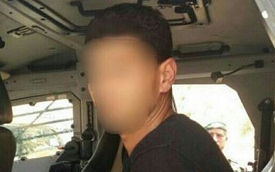 The Palestinian man who was in possession of a police uniform after his arrest at the Mishor Adumim checkpoint on May 14, 2016. (Israel Border Police)