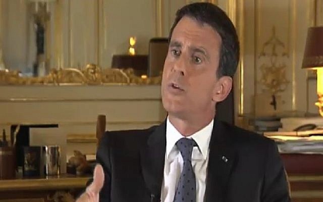 French Prime Minister Manuel Valls speaks to Israel's Channel 2 TV, May 21, 2016. (Screenshot/Channel 2) French Prime Minister Manuel Valls speaks to Israel's Channel 2 TV, May 21, 2016. (Screenshot/Channel 2)