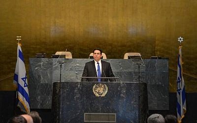 Israeli ambassador to the UN, Danny Danon, speaks at the anti-BDS conference at the General Assembly on May 31, 2016. (Shahar Azran) Israeli ambassador to the UN, Danny Danon, speaks at the anti-BDS conference at the General Assembly on May 31, 2016. (Shahar Azran)