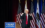Republican presidential candidate Donald Trump gestures during a rally at the San Jose Convention Center in San Jose, California, June 2, 2016. (AFP/Josh Edelson)