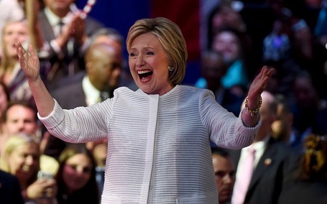 Democratic presidential candidate Hillary Clinton acknowledges celebratory cheers from the crowd during her primary night event at the Duggal Greenhouse, Brooklyn Navy Yard, June 7, 2016 in New York (AFP/Timothy A. Clary) Democratic presidential candidate Hillary Clinton acknowledges celebratory cheers from the crowd during her primary night event at the Duggal Greenhouse, Brooklyn Navy Yard, June 7, 2016 in New York (AFP/Timothy A. Clary)