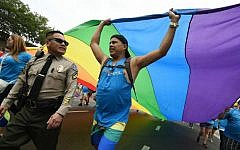 Sheriff's deputies provide security during the 2016 Gay Pride Parade on June 12, 2016 in Los Angeles, California. (Mark Ralston/AFP)