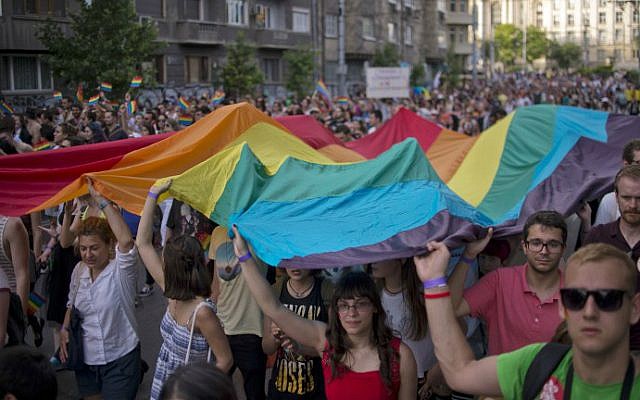 People take part in the annual Gay Pride parade in central Sofia, Bulgaria, on June 18, 2016. (Nikolay Doychinov/AFP)