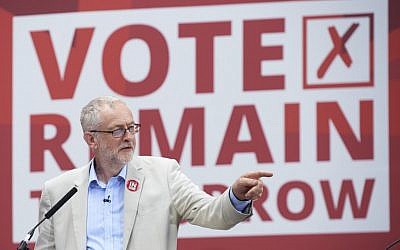 Opposition Labour party leader Jeremy Corbyn speaks at a rally in favor of remaining in the EU in central london on June 22, 2016.(AFP PHOTO / NIKLAS HALLE'N) Opposition Labour party leader Jeremy Corbyn speaks at a rally in favor of remaining in the EU in central london on June 22, 2016.(AFP PHOTO / NIKLAS HALLE'N)