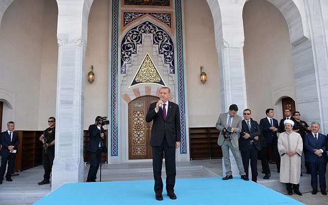 Turkish President Recep Tayyip Erdogan delivers a speech during the inauguration of the Bayzid I Mosque at the Esenboga International Airport in Ankara, on June 23, 2016. (AFP/Adem Altan) Turkish President Recep Tayyip Erdogan delivers a speech during the inauguration of the Bayzid I Mosque at the Esenboga International Airport in Ankara, on June 23, 2016. (AFP/Adem Altan)