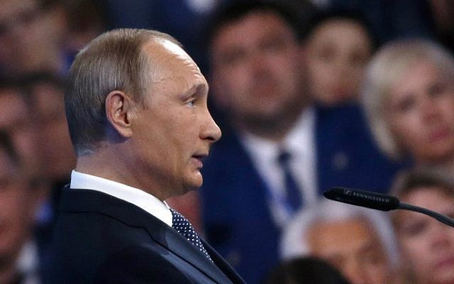 Russian President Vladimir Putin delivers a speech during the 15th Convention of the ruling party United Russia in Moscow on June 27, 2016. (Maxim Shipenkov/Pool/AFP) Russian President Vladimir Putin delivers a speech during the 15th Convention of the ruling party United Russia in Moscow on June 27, 2016. (Maxim Shipenkov/Pool/AFP)