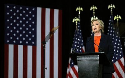 Democratic presidential candidate and former secretary of state Hillary Clinton delivers a national security address on June 2, 2016 in San Diego, California. (Justin Sullivan/Getty Images/AFP)