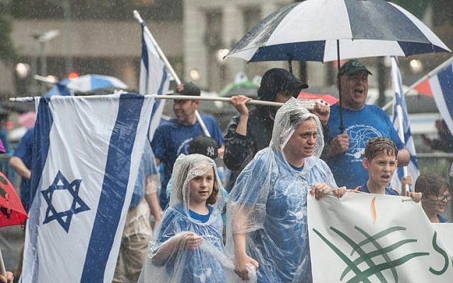 People participate in the Celebrate Israel Parade in the rain on June 5, 2016 in New York City (Stephanie Keith/Getty Images/AFP) People participate in the Celebrate Israel Parade in the rain on June 5, 2016 in New York City (Stephanie Keith/Getty Images/AFP)