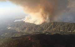 A photo of a wildfire burning near the Cypriot village of Argaka in the Paphos region, taken from an IDF firefighting plane. (IDF Spokesman)