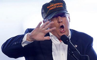 Republican presidential candidate Donald Trump speaks during a campaign rally, Saturday, June 11, 2016 at a private hanger at Greater Pittsburgh International Airport in Moon, Pa. (AP Photo/Keith Srakocic)