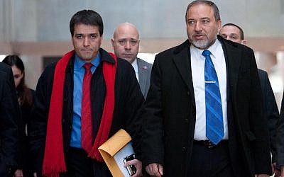 Avigdor Liberman, right, with his chief of staff Sharon Shalom (photo courtesy of the Defense Ministry)
