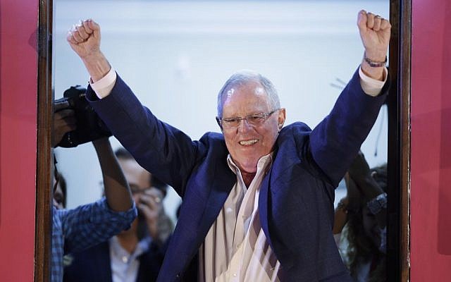 Presidential candidate Pedro Pablo Kuczynski celebrates from the balcony of his headquarter in Lima, Peru, June 5, 2016. (AP Photo/Martin Mejia) Presidential candidate Pedro Pablo Kuczynski celebrates from the balcony of his headquarter in Lima, Peru, June 5, 2016. (AP Photo/Martin Mejia)