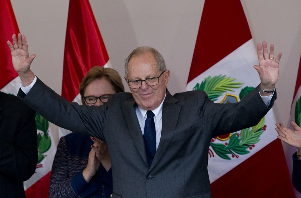 Pedro Pablo Kuczynski acknowledges the crowd at the end of a news conference in Lima, Peru, Thursday, June 9, 2016. Kuczynski won the majority of votes in the country's closest presidential contest in five decades, Peruvian electoral authorities said Thursday. (AP Photo/Silvia Izquierdo) Pedro Pablo Kuczynski acknowledges the crowd at the end of a news conference in Lima, Peru, Thursday, June 9, 2016. Kuczynski won the majority of votes in the country's closest presidential contest in five decades, Peruvian electoral authorities said Thursday. (AP Photo/Silvia Izquierdo)