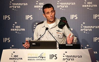 Military Intelligence chief Maj. Gen. Herzi Halevi speaks at the Herzliya Conference at the Interdisciplinary Center in Herzliya on June 15, 2016. (Adi Cohen Zedek)