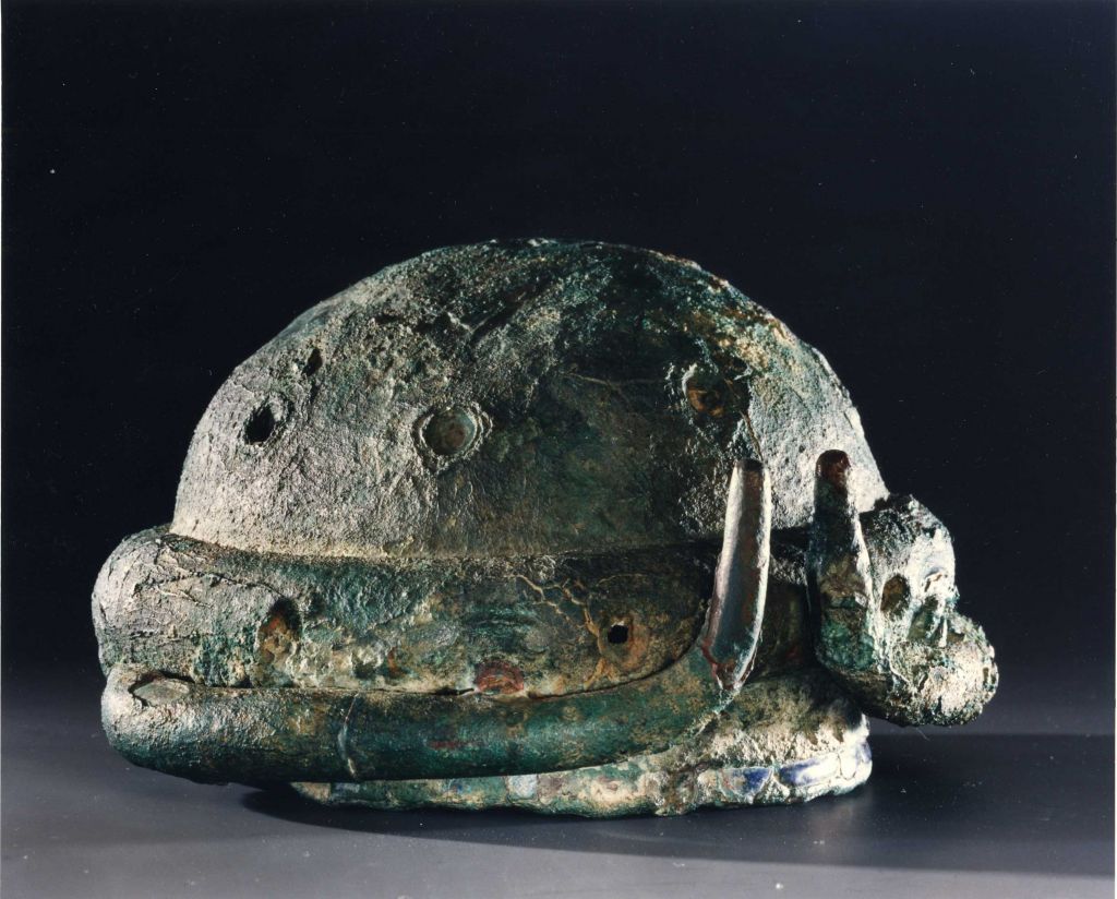 An original horned headdress for a cult statue, much like the one that a character wears in "Gilgamesh" (Courtesy Bible Lands Museum) An original horned headdress for a cult statue, much like the one that a character wears in "Gilgamesh" (Courtesy Bible Lands Museum)