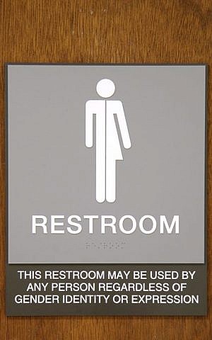 The family bathroom at Camp JRF, the Reconstructionist movement camp in Sterling, Pennsylvania, was easily converted with a sign to make everyone feel comfortable. (Courtesy of Camp JRF/via JTA)