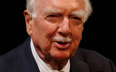 CBS newsman Walter Cronkite speaks at a ceremony at the National Air and Space Museum in Washington celebrating the 35th anniversary of Apollo 11 in 2004. (Wikimedia Public Domain) 