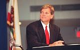 David Duke, former Ku Klux Klan grand wizard during the debate with Joe Hicks at Cal State University. Debate dealt with Proposition 209.  (Photo by Brian Vander Brug/Los Angeles Times via Getty Images)