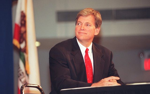 David Duke, former Ku Klux Klan grand wizard during the debate with Joe Hicks at Cal State University. Debate dealt with Proposition 209. (Photo by Brian Vander Brug/Los Angeles Times via Getty Images) David Duke, former Ku Klux Klan grand wizard during the debate with Joe Hicks at Cal State University. Debate dealt with Proposition 209. (Photo by Brian Vander Brug/Los Angeles Times via Getty Images)