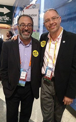 Rabbi David Paskin (right) with Rabbi Menachem Creditor at AIPAC's policy conference in March 2016 (Facebook) Rabbi David Paskin (right) with Rabbi Menachem Creditor at AIPAC's policy conference in March 2016 (Facebook)