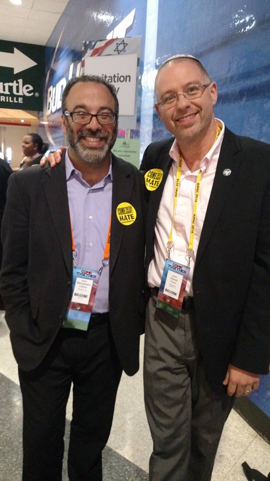 Rabbi David Paskin (right) with Rabbi Menachem Creditor at AIPAC's policy conference in March 2016 (Facebook) Rabbi David Paskin (right) with Rabbi Menachem Creditor at AIPAC's policy conference in March 2016 (Facebook)