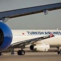 A Turkish Airlines plane seen at the airstrip at Ben Gurion International Airport. February 26, 2015. (Moshe Shai/ Flash90/ File)