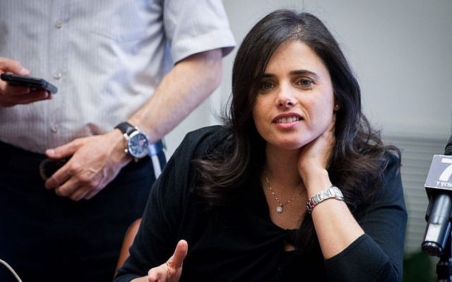 Justice Minister Ayelet Shaked seen during a Jewish Home faction meeting at the Knesset, May 23, 2016. (iriam Alster/Flash90) Justice Minister Ayelet Shaked seen during a Jewish Home faction meeting at the Knesset, May 23, 2016. (iriam Alster/Flash90)