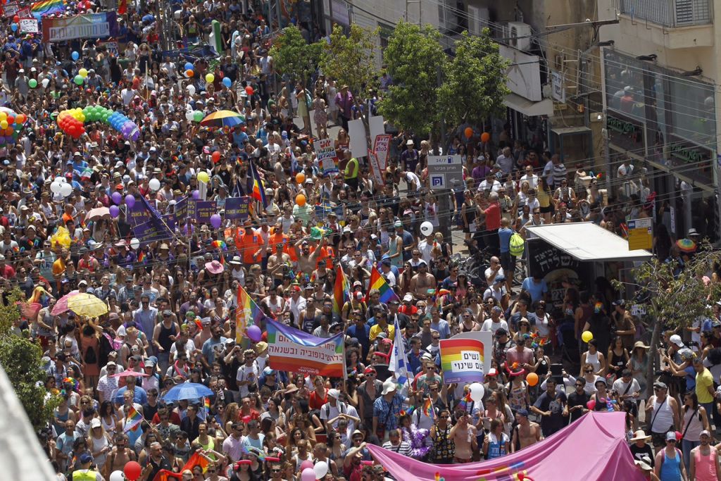 Tens of thousands participate at the annual Gay Pride Parade in Tel Aviv, on June 3, 2016. (Miriam Alster/Flash90) Tens of thousands participate at the annual Gay Pride Parade in Tel Aviv, on June 3, 2016. (Miriam Alster/Flash90)