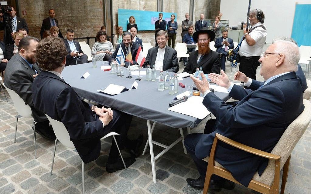 President Reuven Rivlin meets with religious leaders at the Red Star Line museum in Brussels, Belgium on June 21, 2016. (Mark Neyman/GPO)