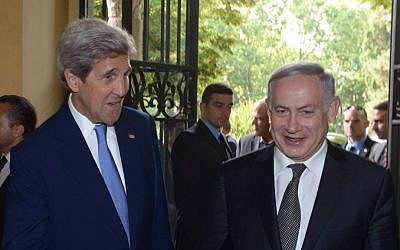 Prime Minister Benjamin Netanyahu meets with US Secretary of State John Kerry in Rome, Italy, June 27, 2016. (Amos Ben Gershom/GPO)