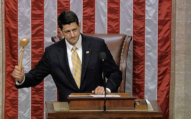 In this image from video provided by House Television, House Speaker Paul Ryan gavels the House into session Wednesday night, June 22, 2016, in Washington. (House Television via AP)