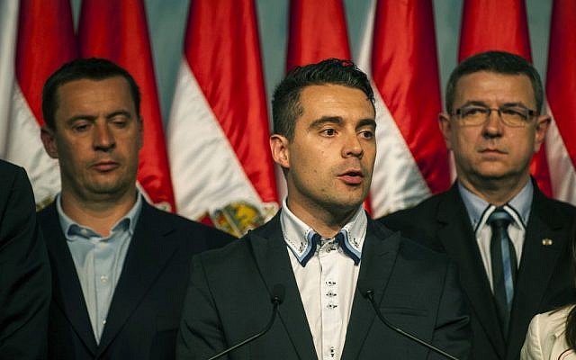 Chairman of the radical nationalist Jobbik party Gabor Vona, delivers a speech after the parliamentary elections in the Budapest Congress Centre in Budapest, Hungary, April 6, 2014. (AP Photo/MTI, Janos Marjai) Chairman of the radical nationalist Jobbik party Gabor Vona, delivers a speech after the parliamentary elections in the Budapest Congress Centre in Budapest, Hungary, April 6, 2014. (AP Photo/MTI, Janos Marjai)