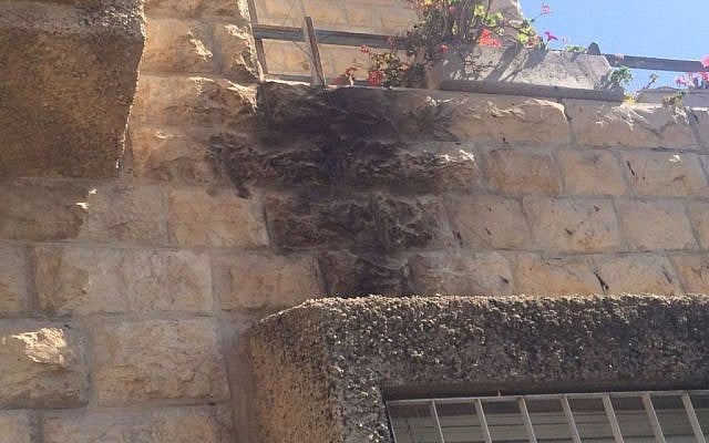 Fire damage to a home in the Armon Hanatziv neighborhood of Jerusalem caused by a petrol bomb on June 17, 2016. (Israel Police) Fire damage to a home in the Armon Hanatziv neighborhood of Jerusalem caused by a petrol bomb on June 17, 2016. (Israel Police)