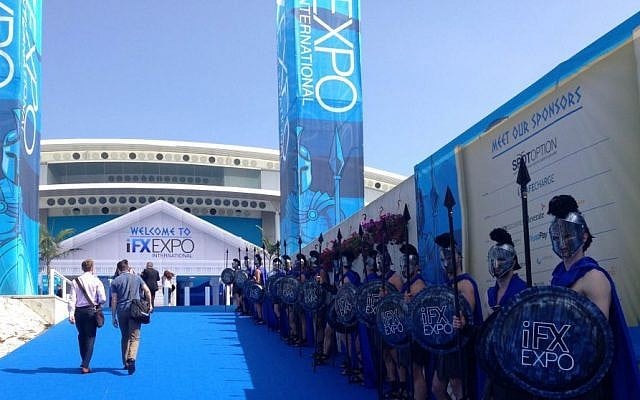 The entrance to the IFX Expo conference at the Palais des Sports in Limassol, Cpyrus, May 2016 (Hunter Stuart)