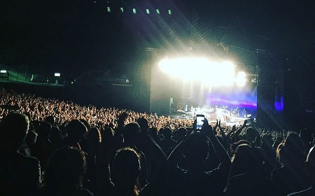 Thousands of happy fans at the Brian Wilson 'Pet Sounds' concert in Ra'anana Wednesday, June 8, 2016 (Jessica Steinberg/Times of Israel)