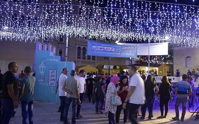 IMG_5590 Image taken on June 9, 2016 from the Ramadan market in Tayibe. The market, which will be open every night of the Islamic month, is a new initiative to bring tourism to the Arab-Israeli town. (Dov Lieber / Times of Israel)