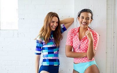 Lime Ricki, based in Utah, sells swimwear that is fun, fashionable and covered-up, such as these colorful rash guards (Courtesy of Lime Ricki)