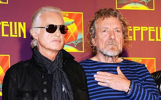 In this Oct. 9, 2012 file photo, Led Zeppelin guitarist Jimmy Page, left, and singer Robert Plant appear at a press conference ahead of the worldwide theatrical release of "Celebration Day," a concert film of their 2007 London O2 arena reunion show, in New York. (Evan Agostini/Invision/AP, File)