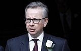 Britain’s Justice Secretary Michael Gove walking from Parliament to St. Margaret’s Church for a remembrance service for Jo Cox in London, England, June 20, 2016. (Stefan Wermuth – WPA Pool/Getty Images via JTA)