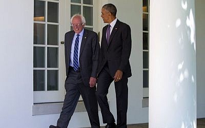 President Barack Obama walks with Democratic presidential candidate Sen. Bernie Sanders, I-Vt., down the Colonnade of the White House in Washington, Thursday, June 9, 2016. (AP/Pablo Martinez Monsivais)