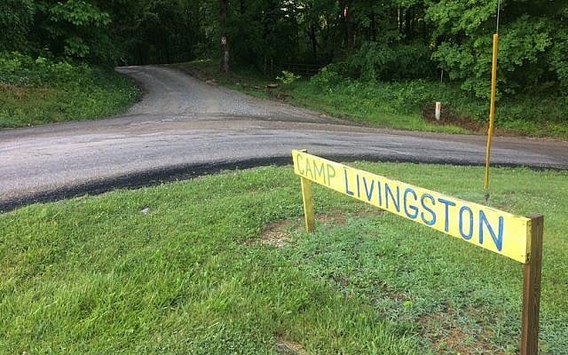 A sign for Camp Livingston, a Jewish summer camp in Bennington, Indiana (Twitter via JTA)