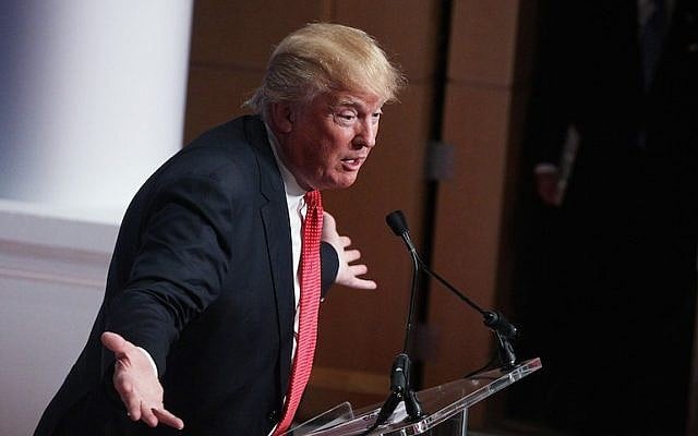Donald Trump addressing the Republican Jewish Coalition in Washington, D.C., Dec. 3, 2015. (JTA/Alex Wong/Getty Images) Donald Trump addressing the Republican Jewish Coalition in Washington, D.C., Dec. 3, 2015. (JTA/Alex Wong/Getty Images)