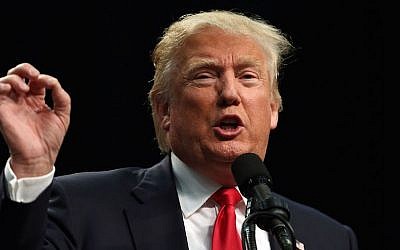 Donald Trump speaks at a rally in San Diego on May 27, 2016. (JTA/Spencer Platt/Getty Images)