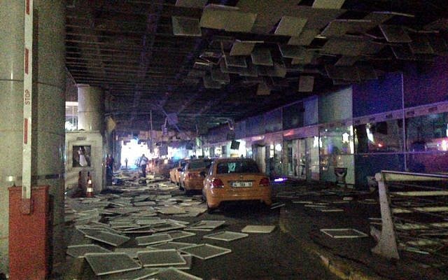 An entrance of the Ataturk Airport in Istanbul after explosions, Tuesday, June 28, 2016. (DHA via AP)