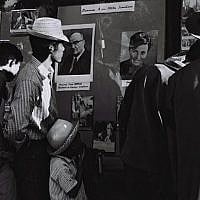 Photos of Prime Minister Levi Eshkol and his wife, Miriam, hang in an information center in Antananarivo, Madagascar, in honor of their visit in June, 1966. (Moshe Fridan/GPO)